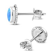 Synthetic Opal Round Stud Silver Earrings - e369